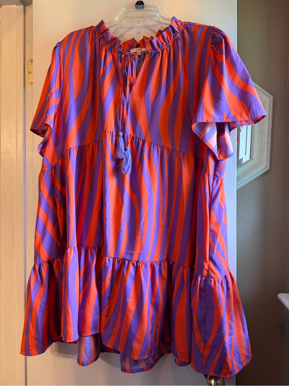 Easel Los Angeles Orange and Purple Striped Tiered Dress